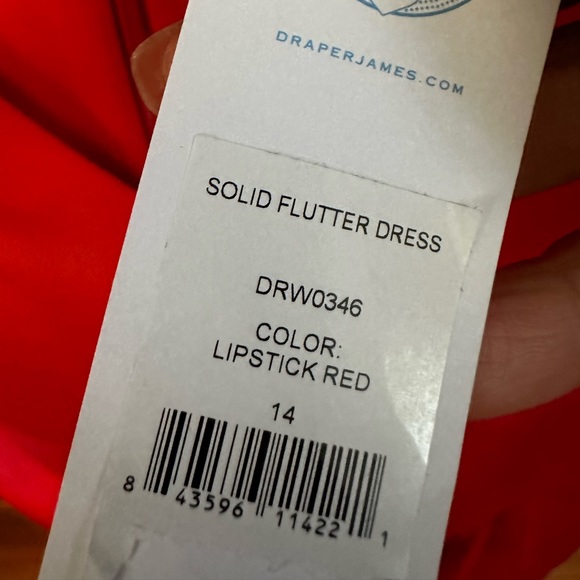 Draper James Lipstick Red Solid Flutter Dress sz 14 Holiday - Picture 7 of 7
